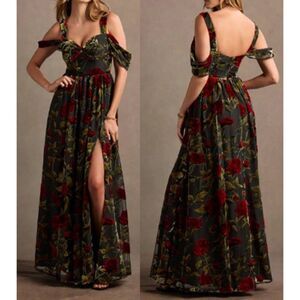 Women's Velvet Rose Maxi Evening Dress Tracy Formal Black Green MultiSize18
